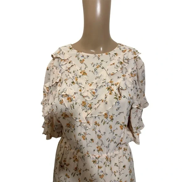 Reformation Cream Floral Long Sleeve Dress - Picture 3 of 6